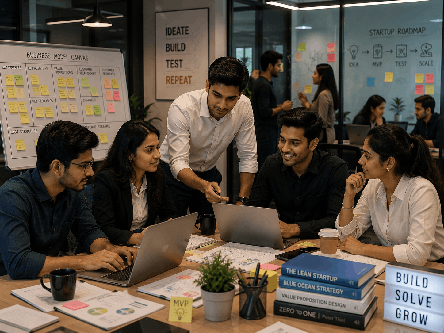 Students working on a startup ideation exercise