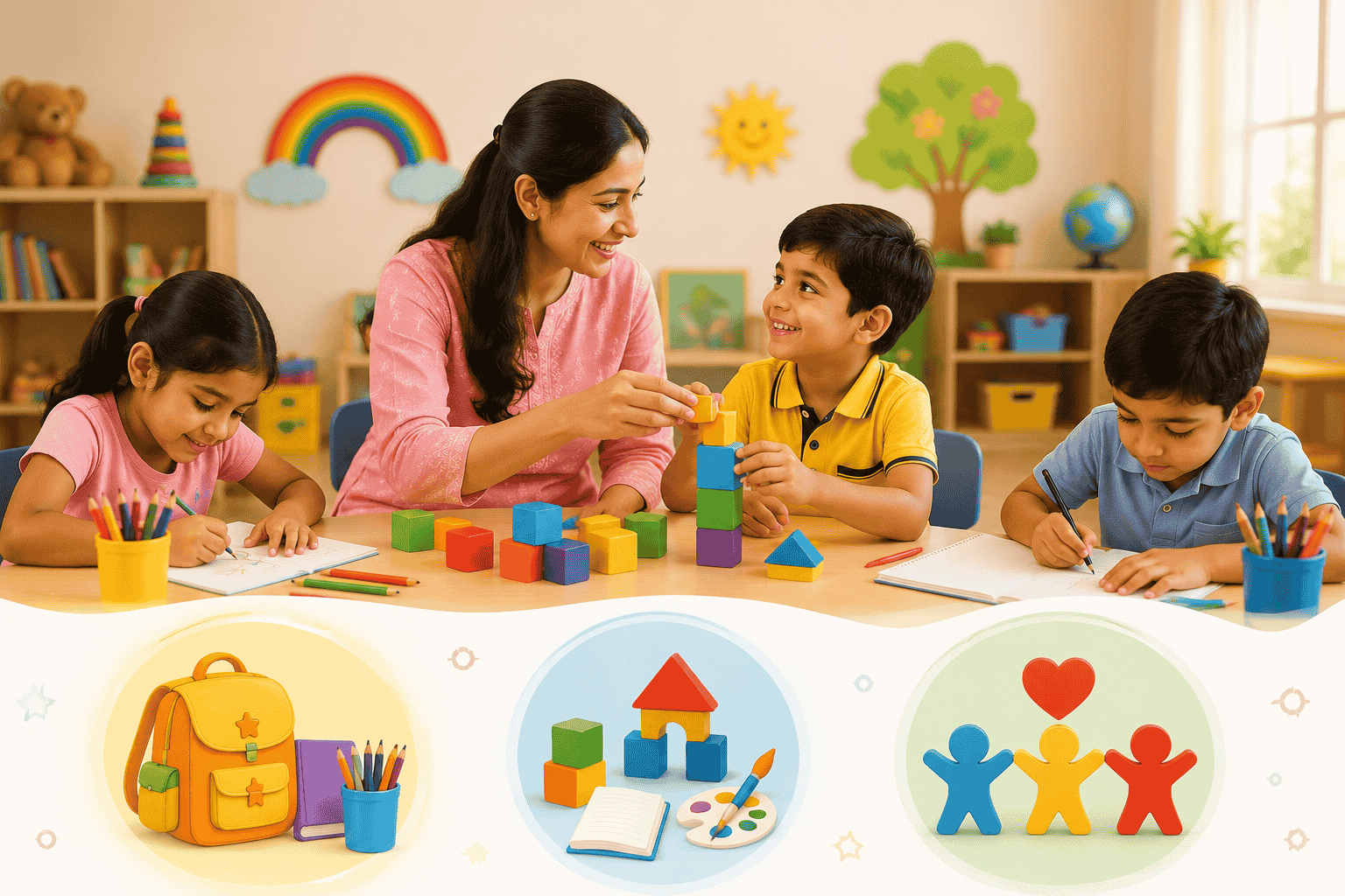 Class 1 children seated in a circle during a Neev Batch learning session