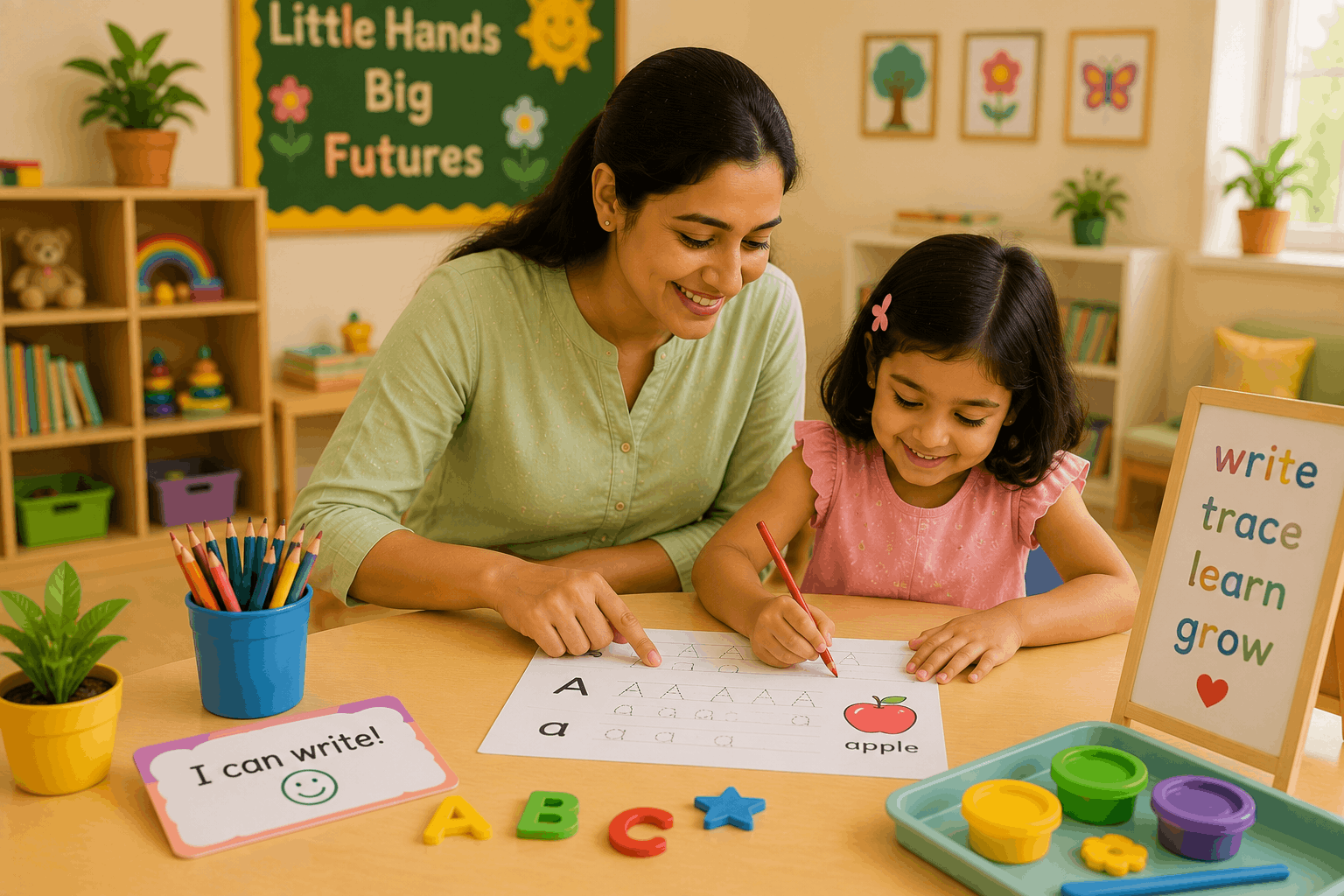A Class 1 child practising handwriting