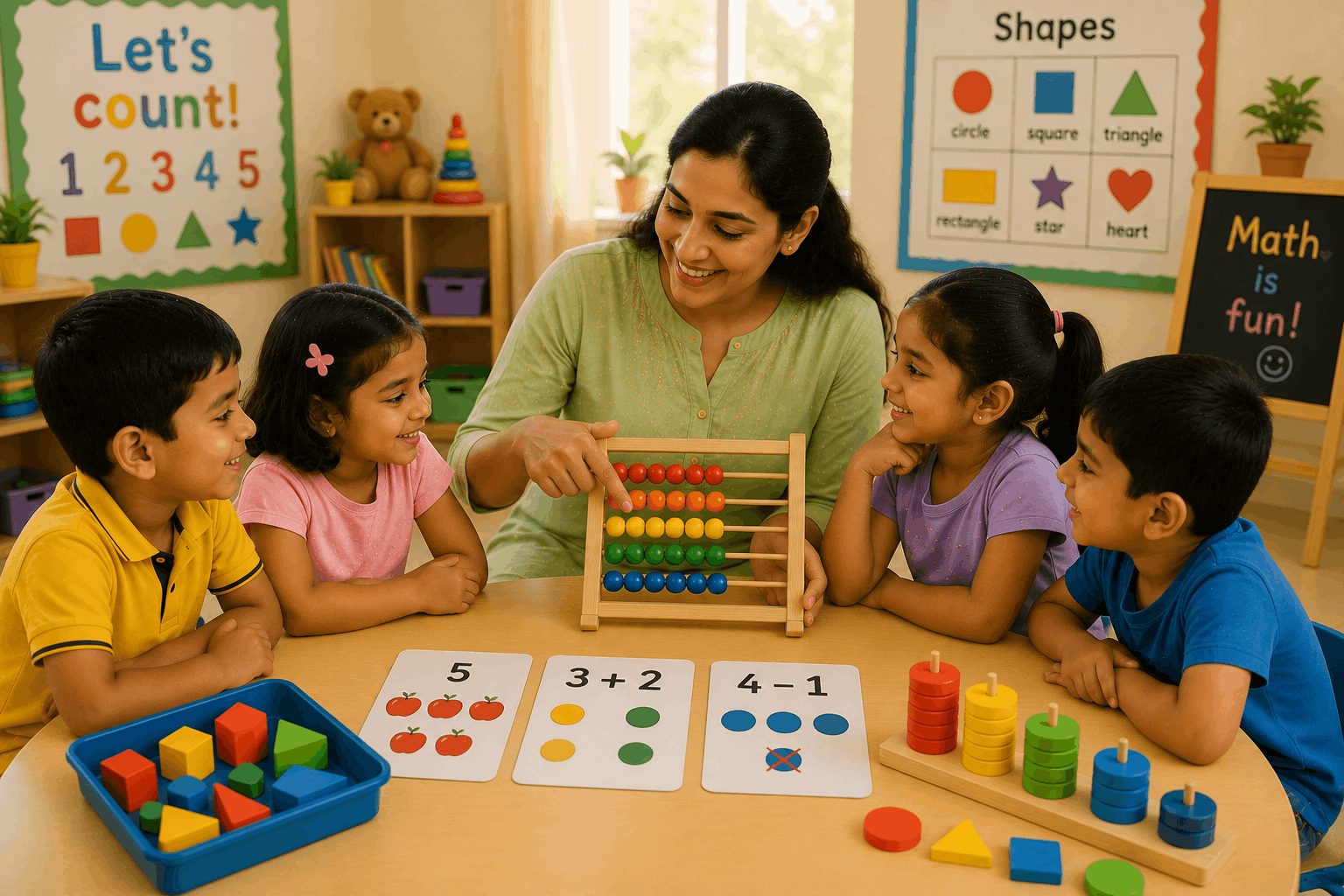 A Class 1 child solving a hands-on maths puzzle