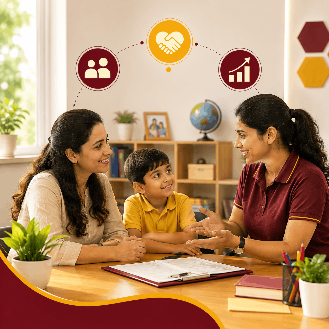 A Neev Batch teacher speaking with a parent