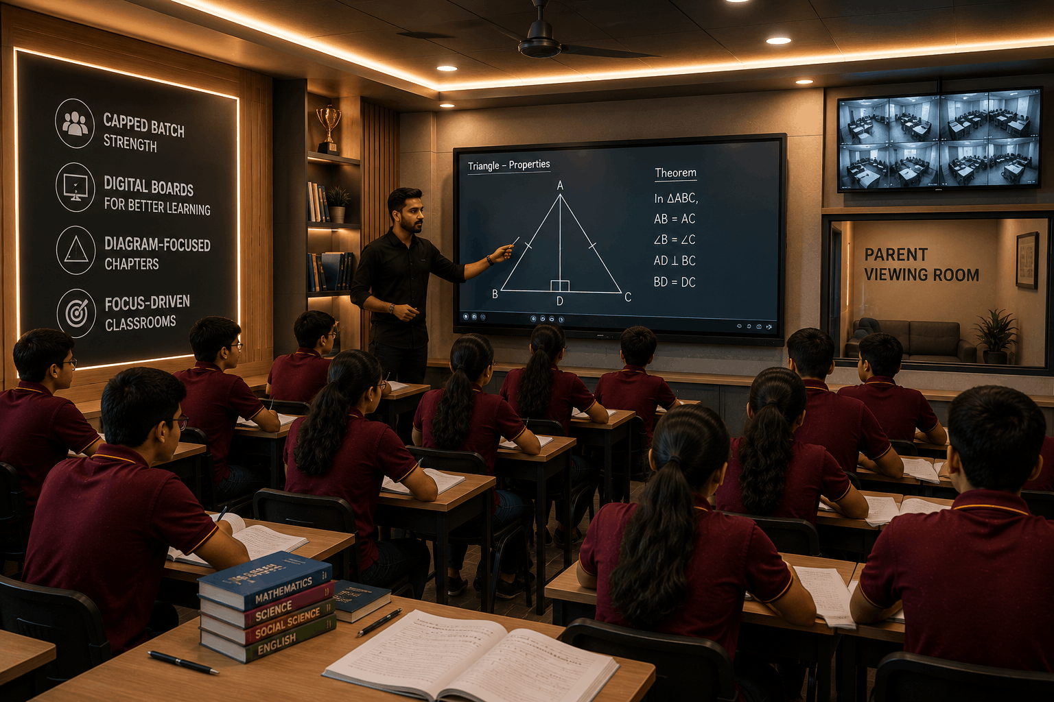 Smart classroom at Aarsh Institute with digital boards for Class 10 SAMPORNA batch