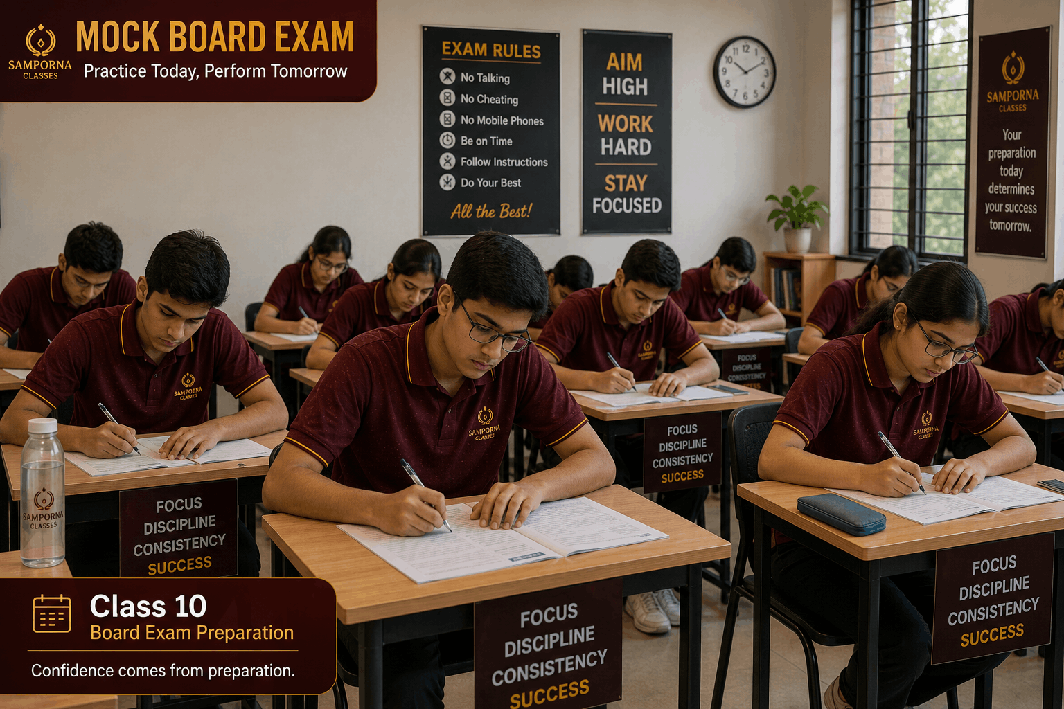 Class 10 students attempting a mock board exam