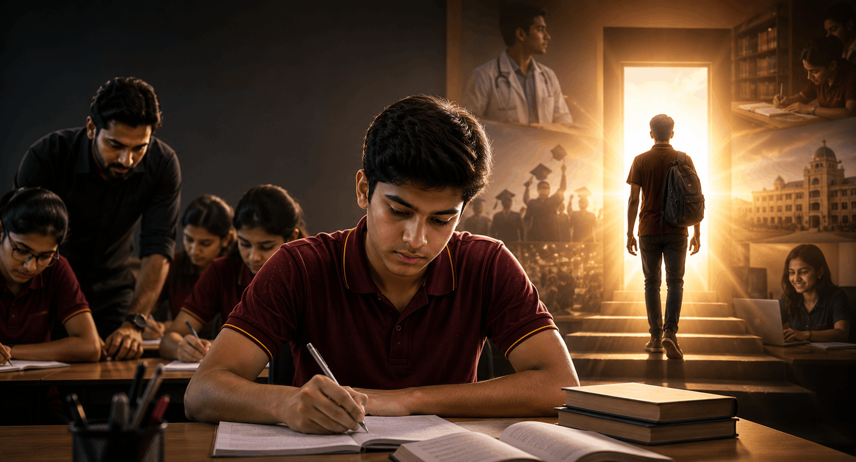 Aarsh Institute faculty mentoring Class 10 board aspirants in a premium classroom