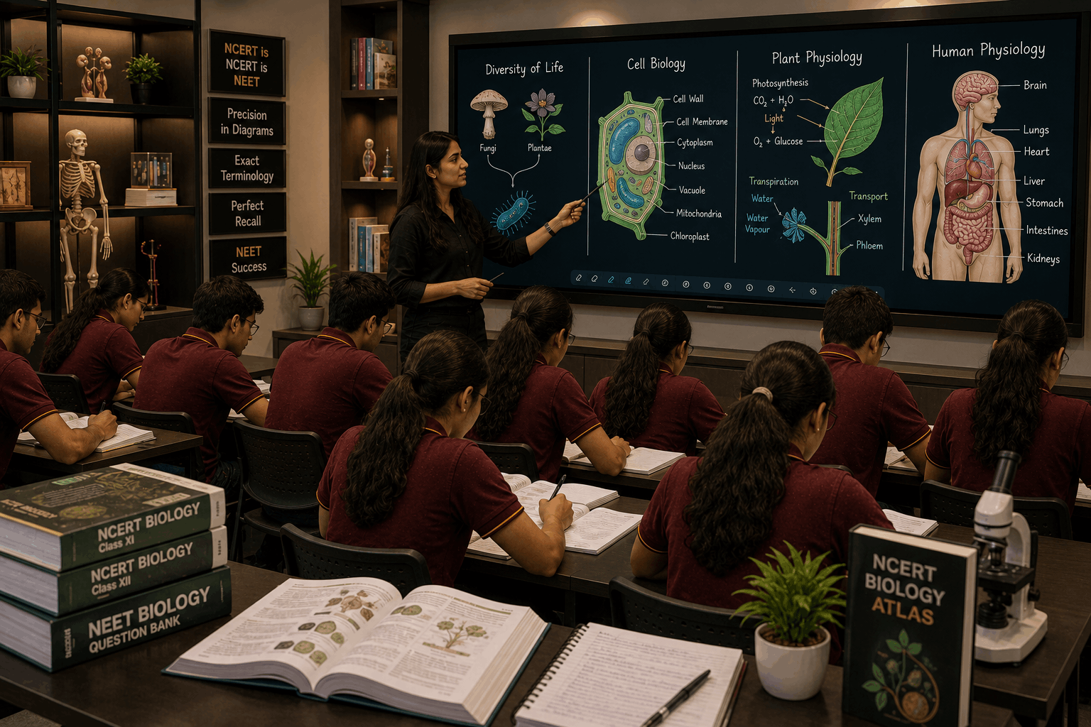 Biology department classroom with diagrams at Aarsh Institute