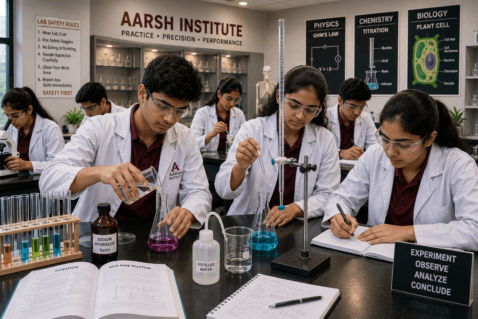 Students conducting a practical experiment at Aarsh Institute