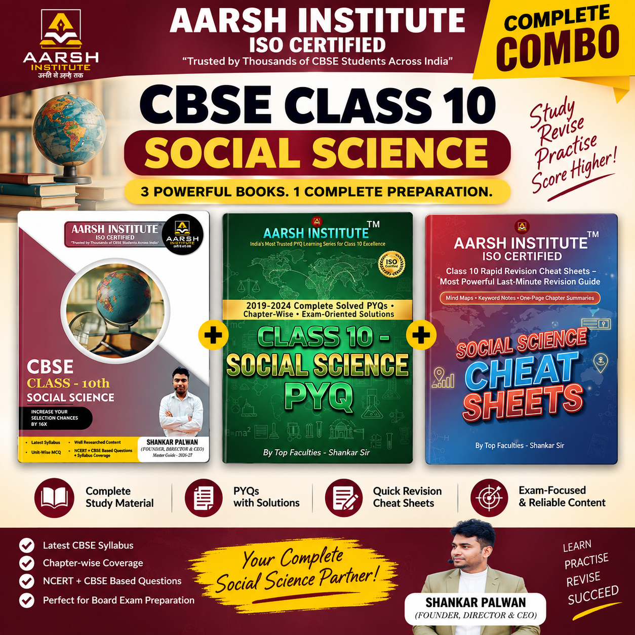 CBSE Class 10 Social Science Complete Combo – Master Guide + PYQs + Cheat Sheets