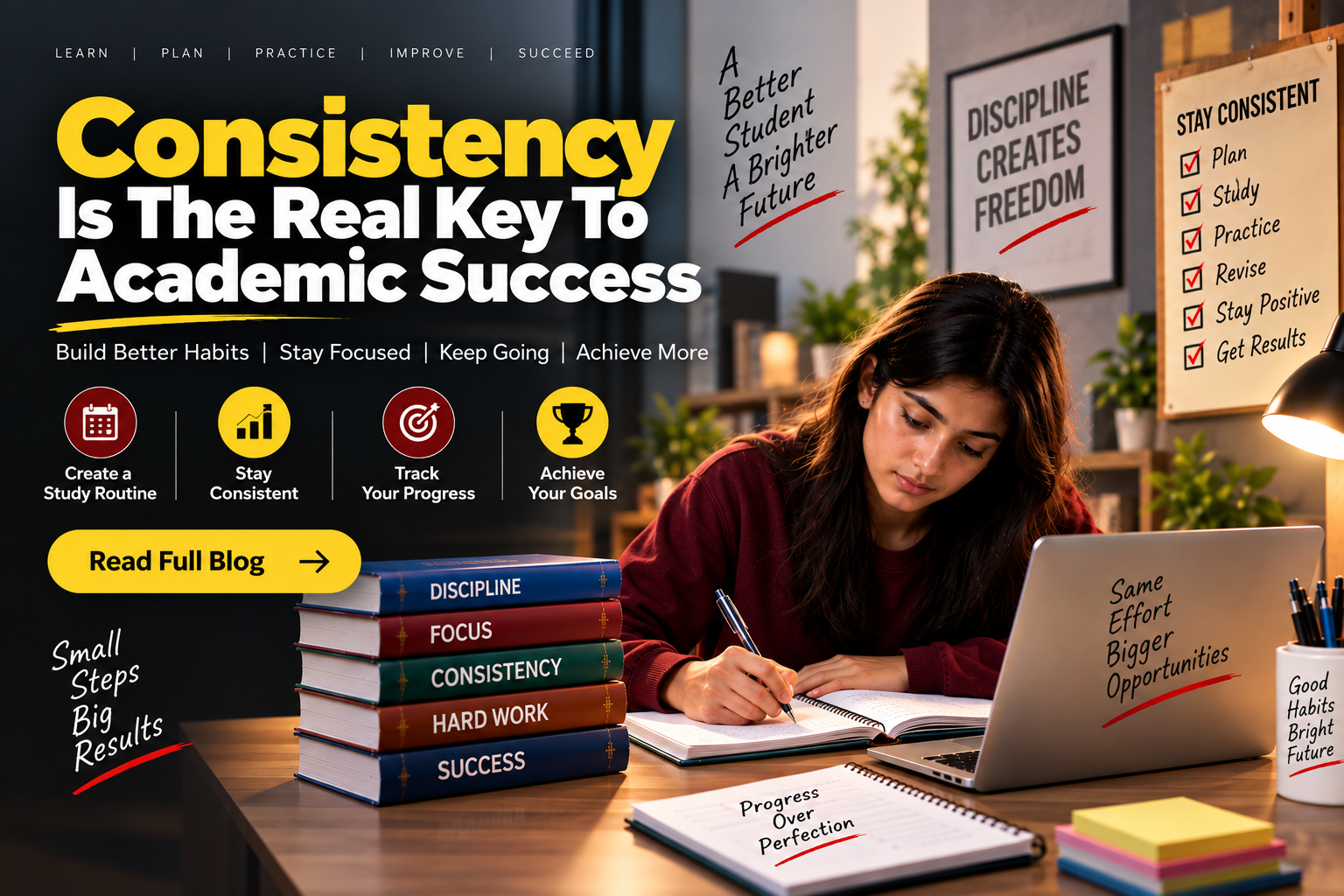 Student maintaining a consistent study routine